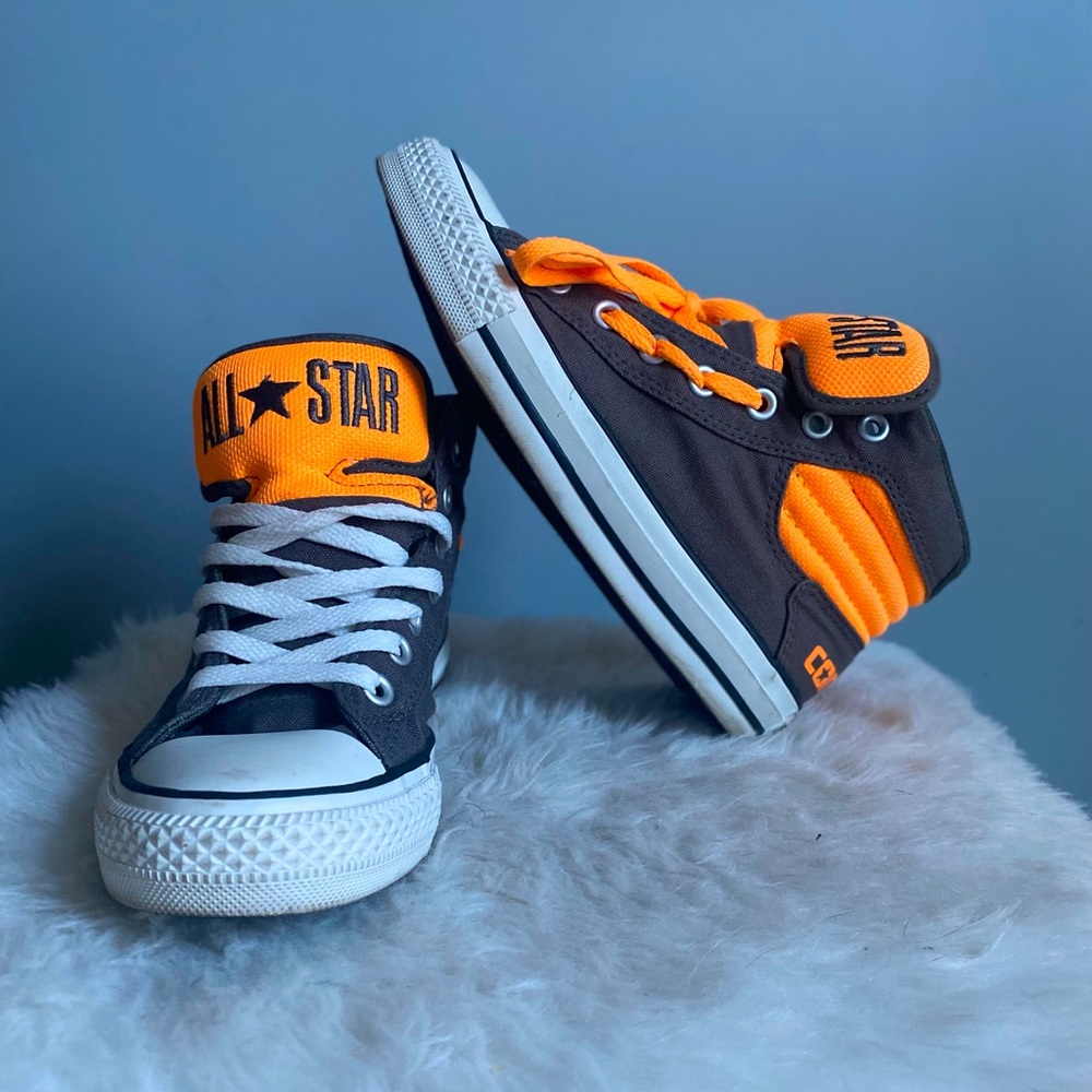 Neon Orange and Charcoal Converse High Top